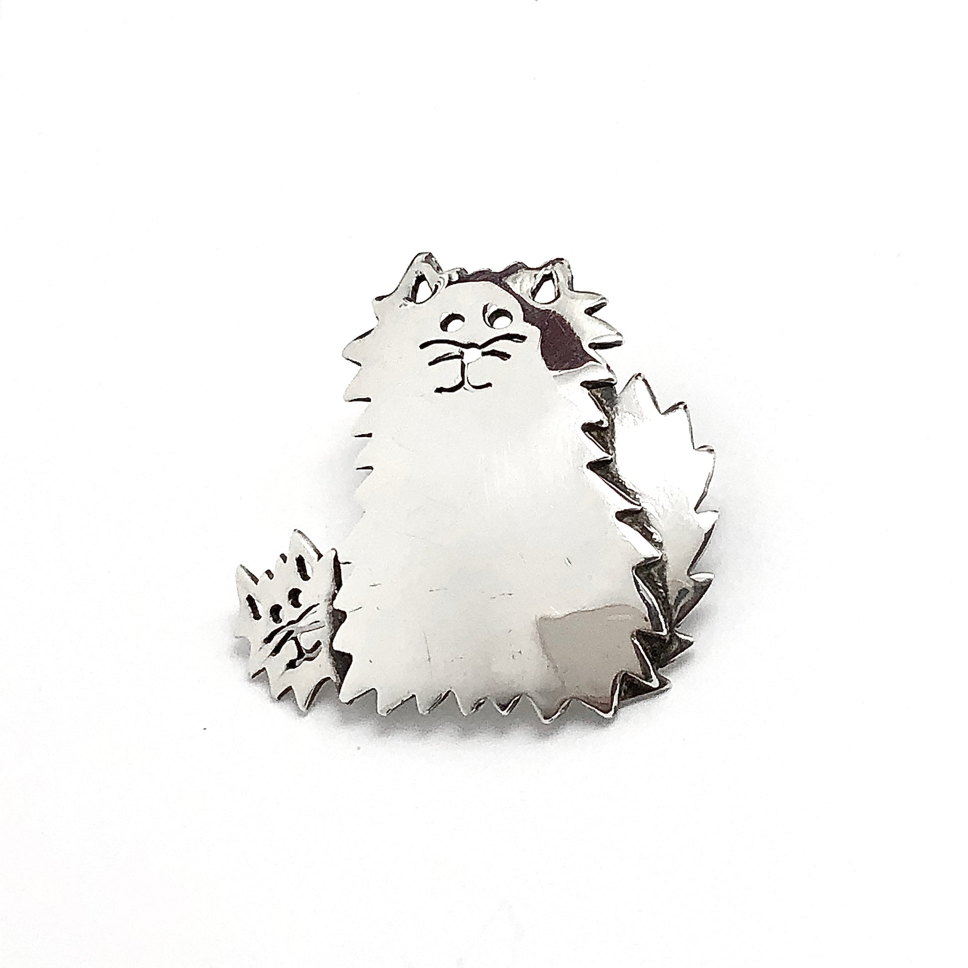 Brooches & Lapel Pins - Mens Womens Sterling Silver Cat & Kitten Brooch - Vintage 925 Silver Animal Style Jacket Pin