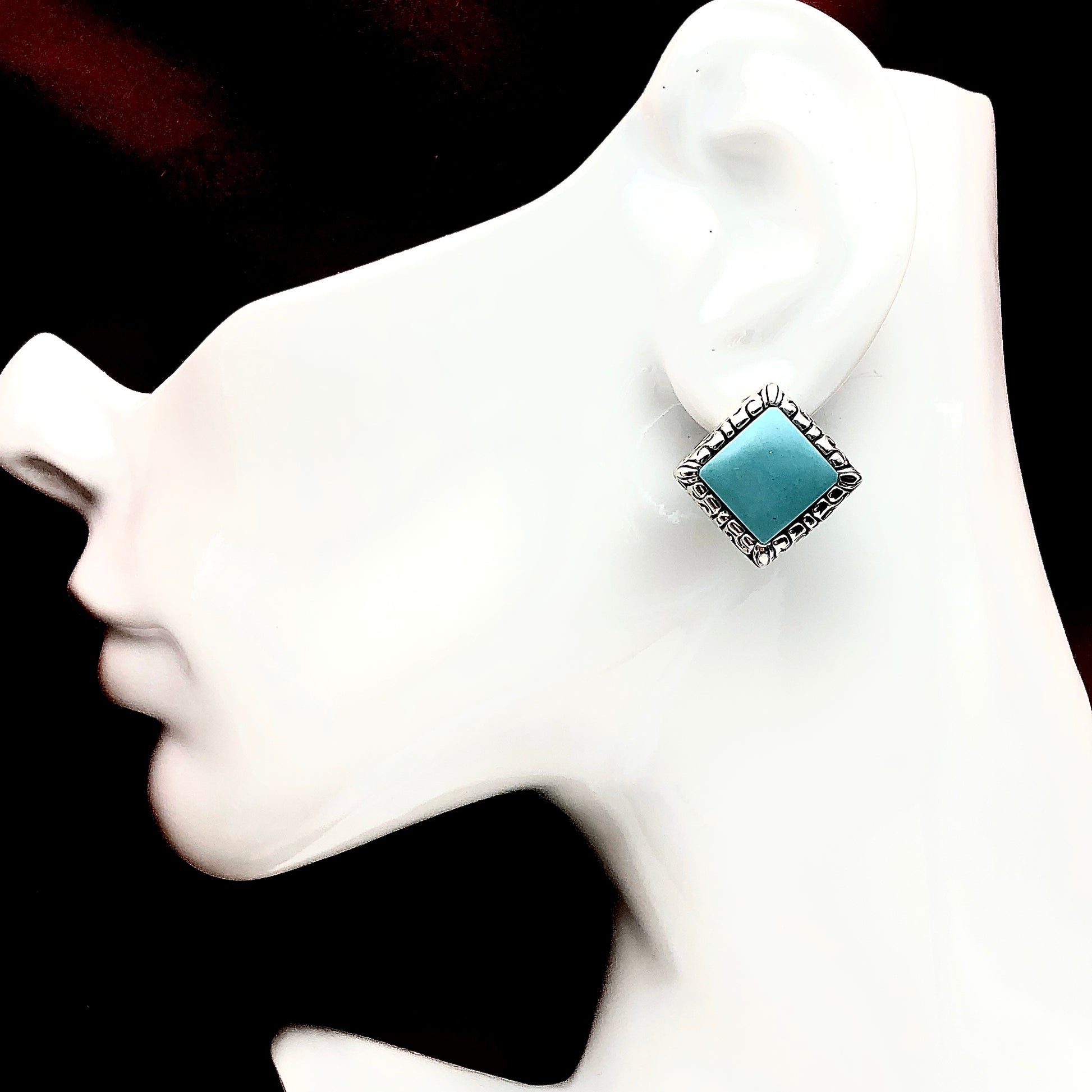 Sterling Silver Earrings, Big Blue Turquoise Stone Earrings