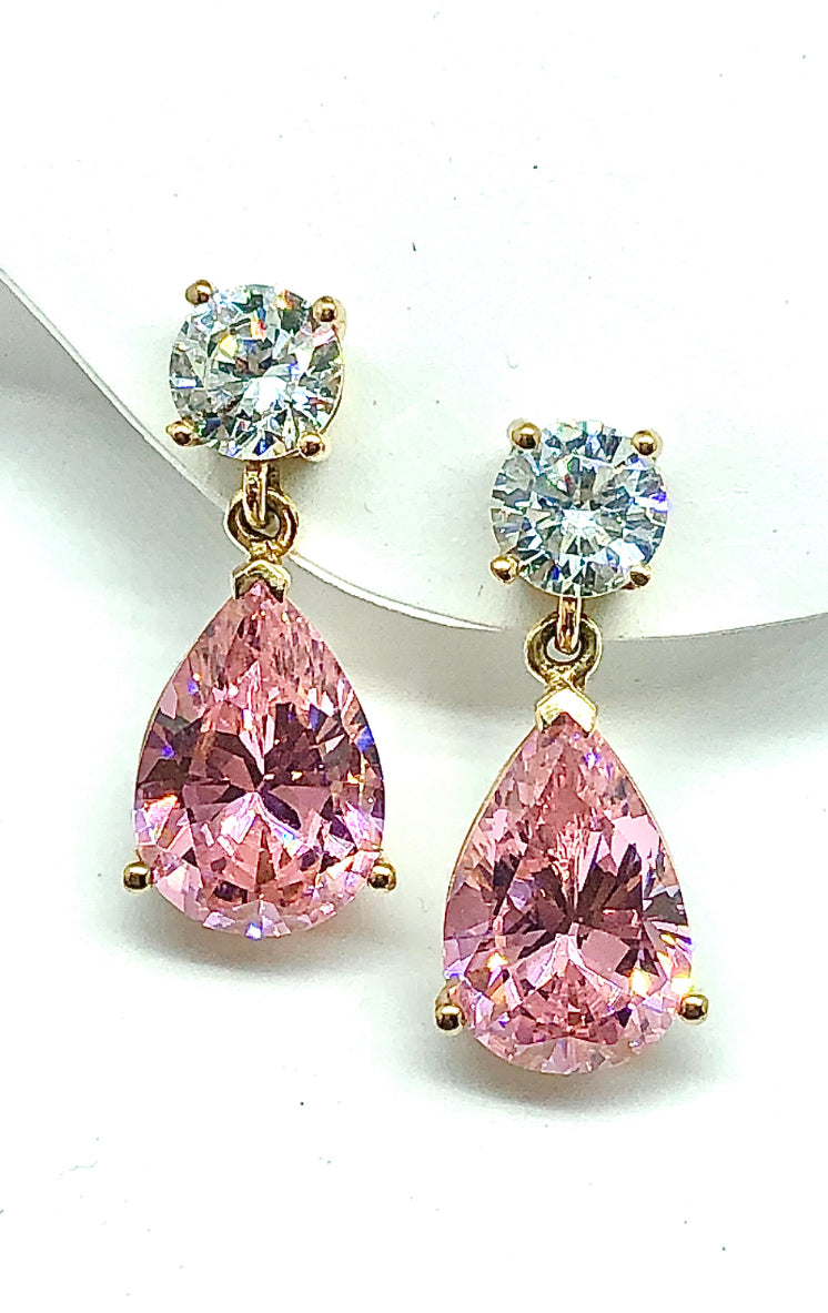 Gold Earrings | 14k Gold Pink Diamond Alternative Dangle Earrings | Best Priced Jewelry online at Blingschlingers