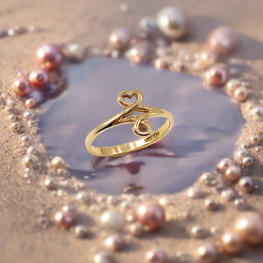 14k Gold Ring, Women's Beautiful Petite Mini Heart Half Infinity Design 14k Gold Ring