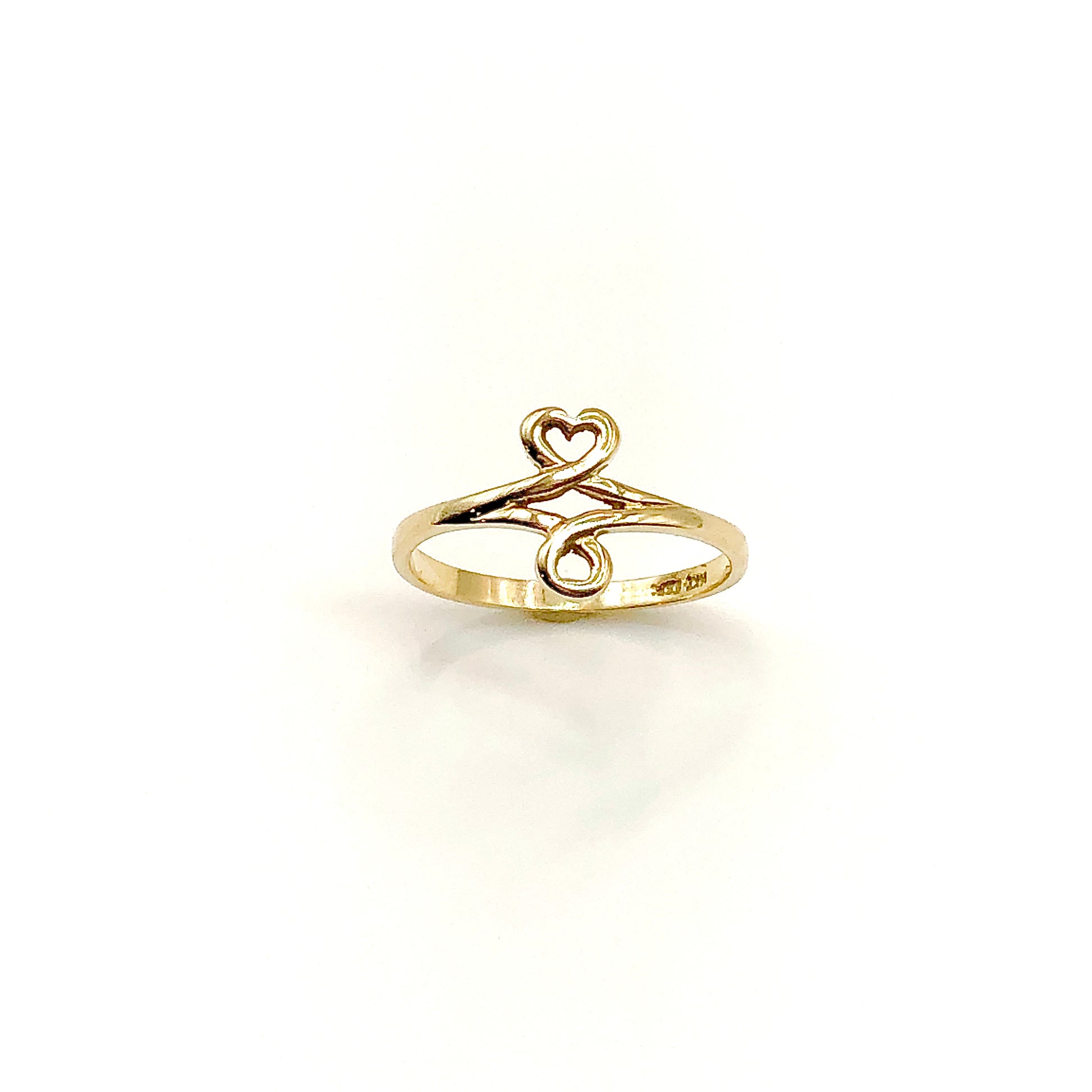 14k Gold Ring, Women's Beautiful Petite Mini Heart Half Infinity Design 14k Gold Ring - Discount Estate Jewelry