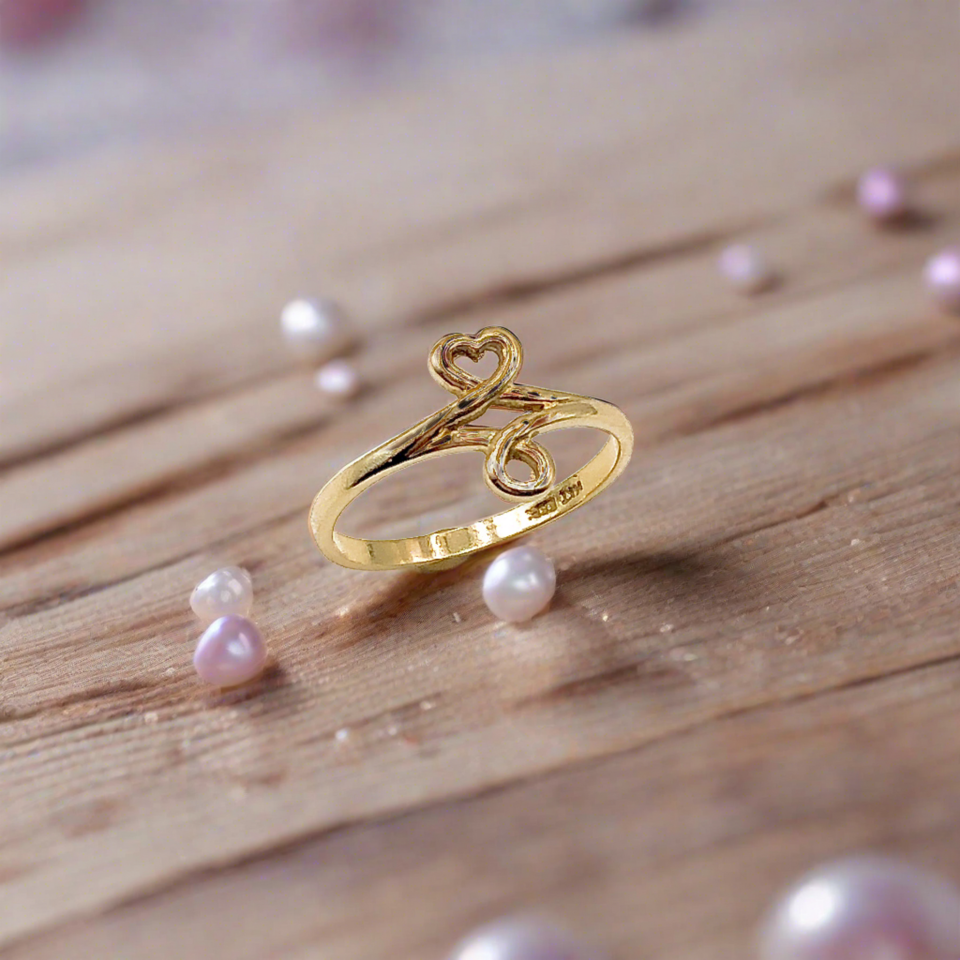 14k Gold Ring, Women's Beautiful Petite Mini Heart Half Infinity Design 14k Gold Ring - Blingschlingers Estate Jewelry