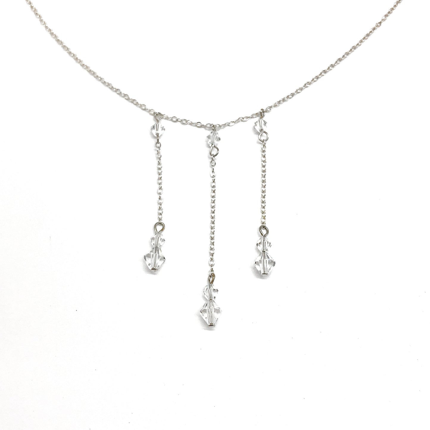 Sterling Silver Crystal 3 Strand Tassel Choker Necklace