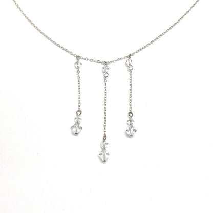 Sterling Silver Crystal 3 Strand Tassel Choker Necklace