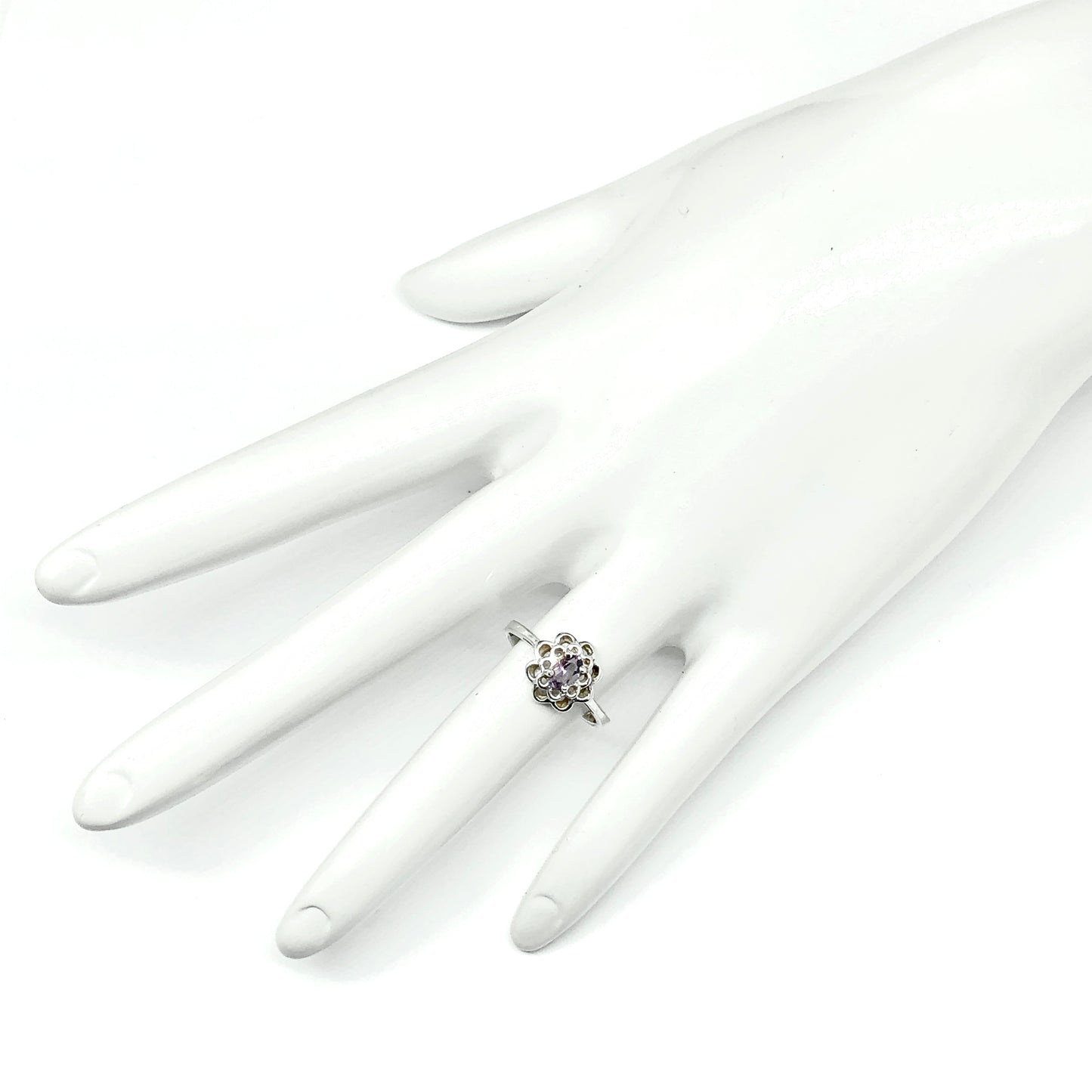 Silver Rings | Womens Petite Sterling Filigree Flower Design Amethyst Stone Ring 5 | Discount Estate Jewelry website online