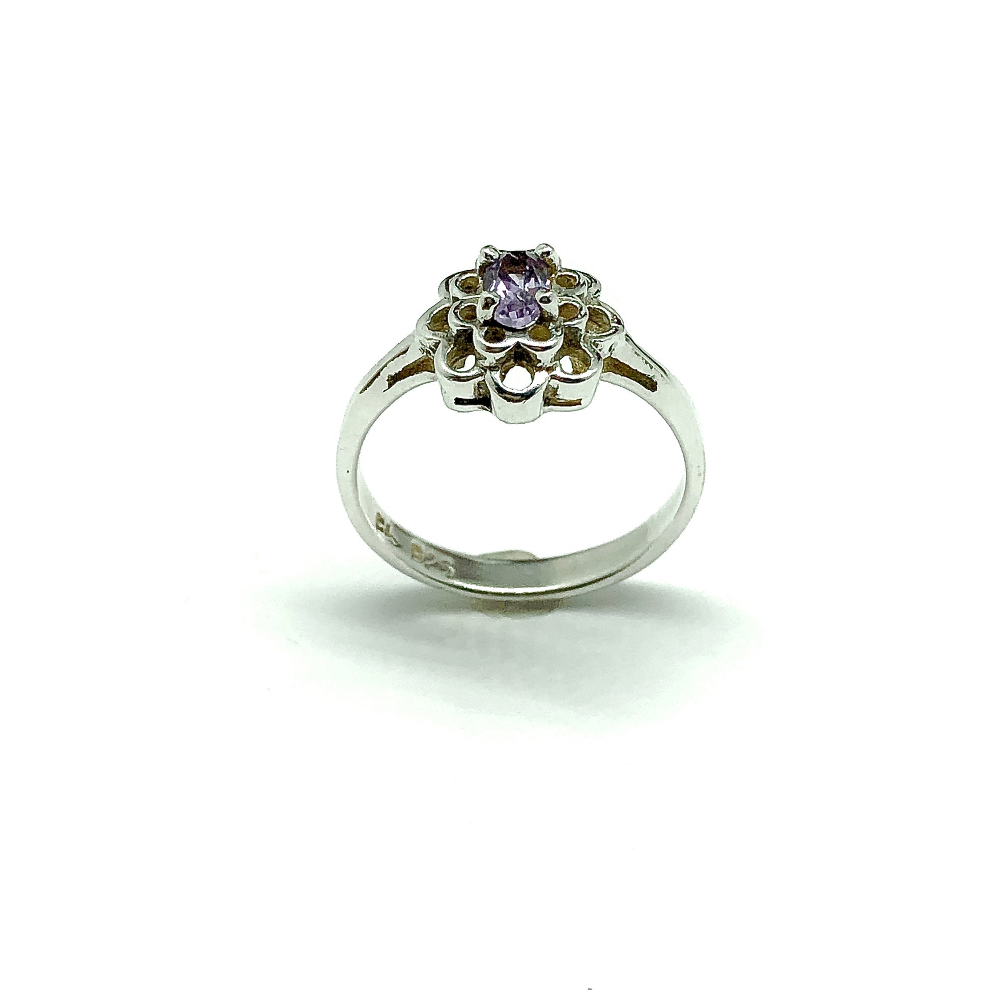 Body Jewelry | Womens Sterling Silver Petite Filigree Flower Purple Amethyst Gemstone Ring