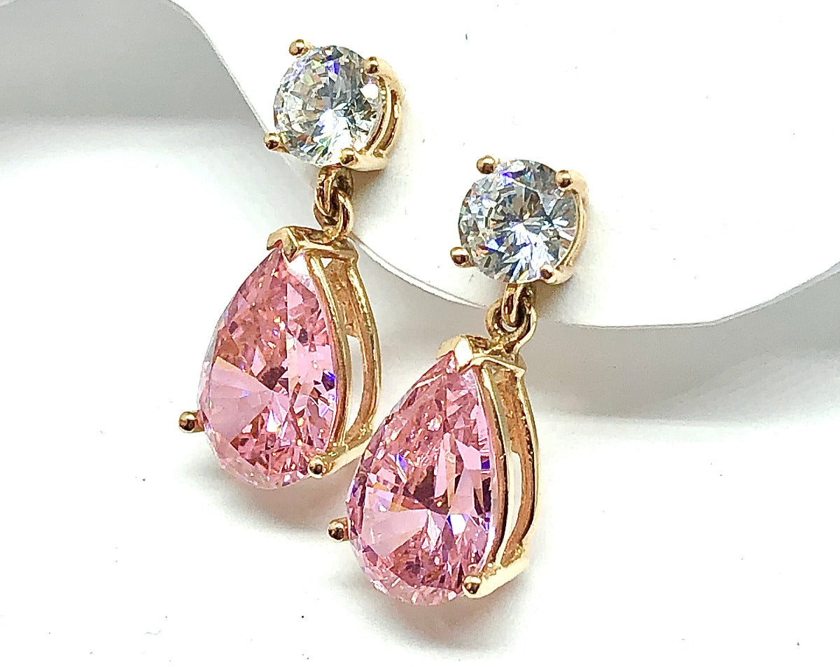 Blingschlingers - Fancy Earrings 14k Gold Vintage Pink Diamond Alternative Dangle Earrings