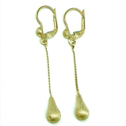Dangle Earrings | Womens 14k Yellow Gold 2" Long Drop Earrings | Estate Jewelry