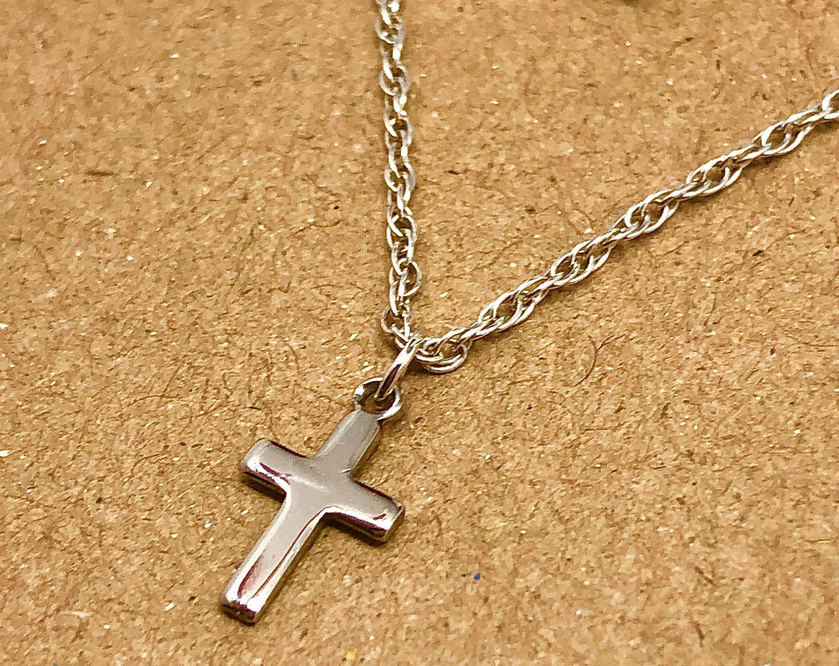 Choker Necklace Sterling Silver 13.75" Small Cross Charm Necklace for Women to Children