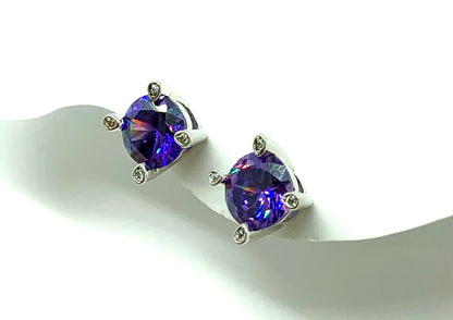 Affordable Used Jewelry - Fancy Sterling Silver 8mm Fiery Amethyst Purple Zirconia Stud Earrings