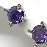 Affordable Used Jewelry - Fancy Sterling Silver 8mm Fiery Amethyst Purple Zirconia Stud Earrings