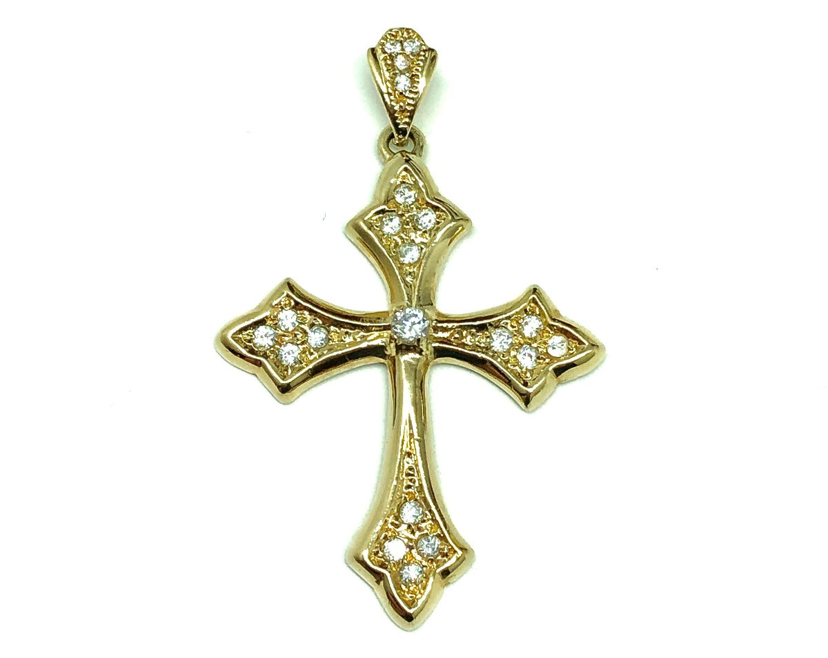 Estate Jewelry | Shimmery Gold Sterling Silver Cz 2in Cross pendant
