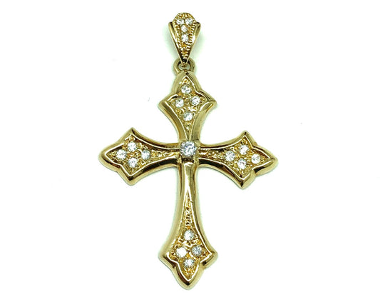 Estate Jewelry website | 2in Sterling Silver Cz Embellished Lux Yellow Gold Cross Pendant
