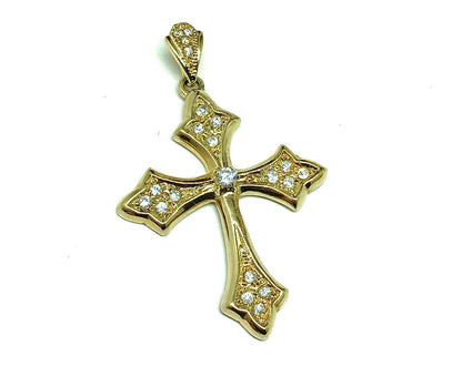 Cross Pendant Sterling Silver | Sparkly Cz 2in Buttery Gold Crucifix Pendant | Religious Jewelry - Blingschlingers
