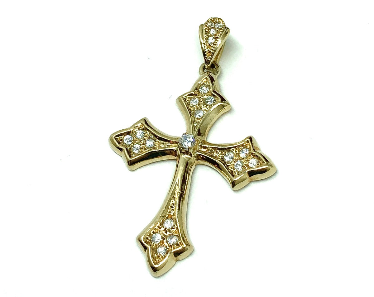 Estate Jewelry website | 2in Sterling Silver Cz Embellished Lux Yellow Gold Cross Pendant