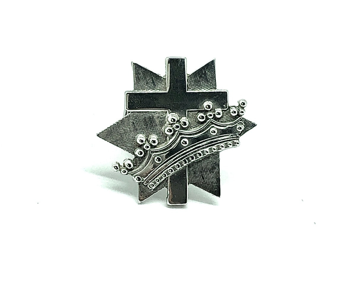 Vintage Sterling Silver Crown Israel Cross Symbol Brooch, Lapel Pin, Tie-tack