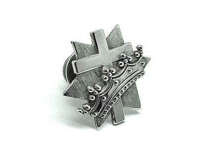Vintage Sterling Silver Crown Israel Cross Symbol Brooch, Lapel Pin, Tie-tack - Blingschlingers