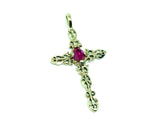Used Jewelry Pendant Womens Ruby Gold Sterling Silver Filigree Cross Pendant