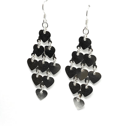 Chandelier Earrings - Womens Sterling Silver 2 5/8in Shimmering Heart Waterfall Dangle Earrings