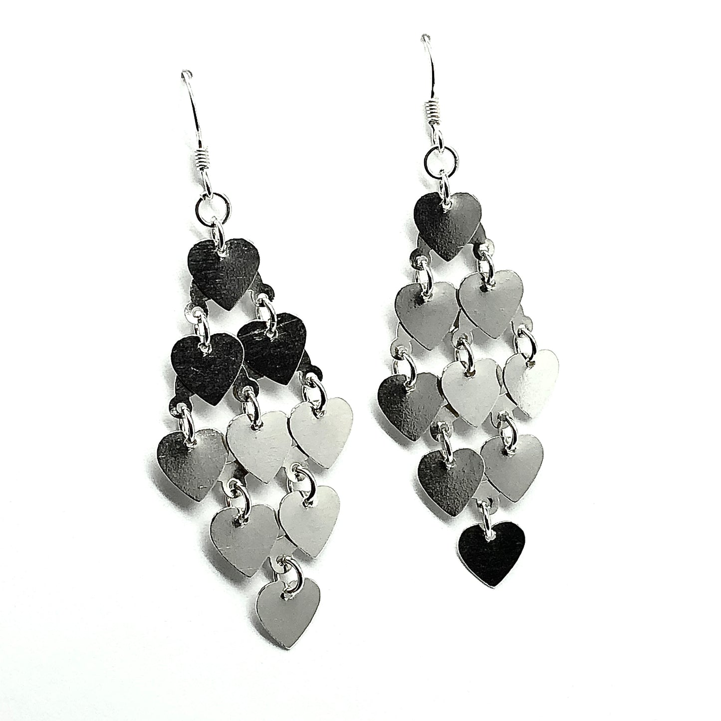 Dangle Earrings - Womens Sterling Silver 2 5/8in Shimmering Heart Waterfall Style Earrings