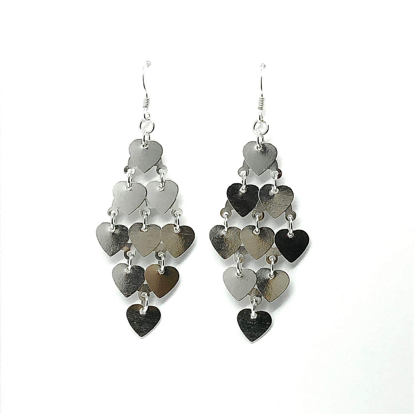 Discount Jewelry online - Womens Sterling Silver 2 5/8in Shimmering Heart Waterfall Style Chandelier Earrings