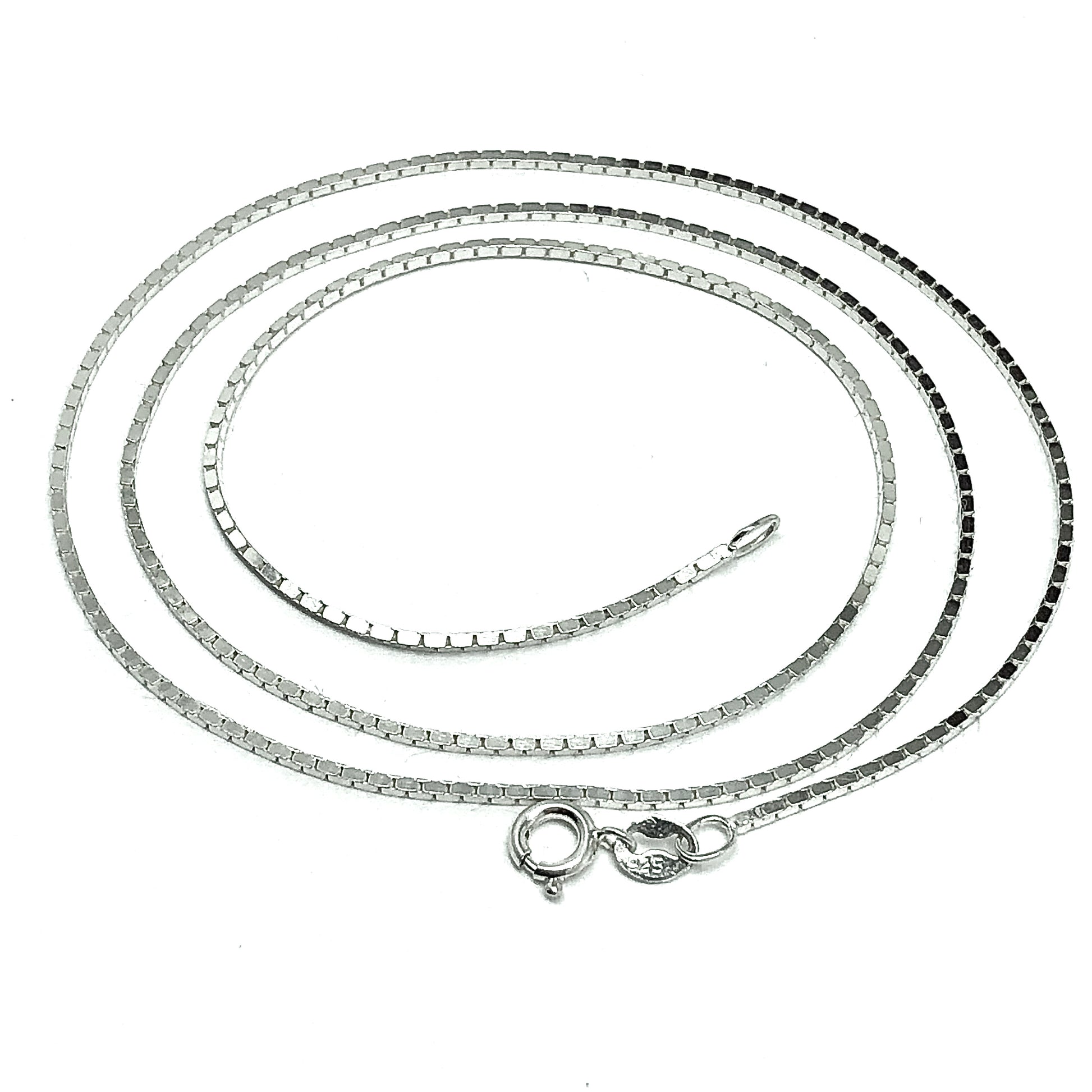 Necklace - 925 Sterling Silver 18in Sleek Square Link Thin Necklace - 1mm Box Chain Necklace