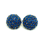 Used Jewelry > Earrings - Womens Beautiful Blue Gold Honeycomb Dome Button Style Earrings - Blingschlingers.com
