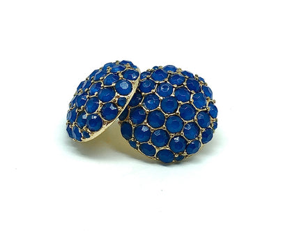 Blingschlingers - Beautiful Blue Gold Honeycomb Dome Design Button Style Earrings