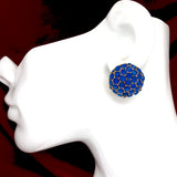 Used Jewelry > Earrings - Womens Beautiful Blue Gold Honeycomb Dome Button Style Earrings