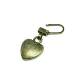 Zipper Pull Repair Fast - Zipper Heart Charm in Rustic Bronze  Multipurpose Decorative Use on Shoes, Purse, Keychain & More
