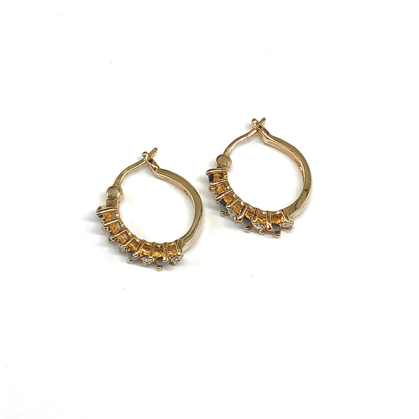 3/4in Sapphire Diamond Gold Plated Sterling Silver Hoop Earrings