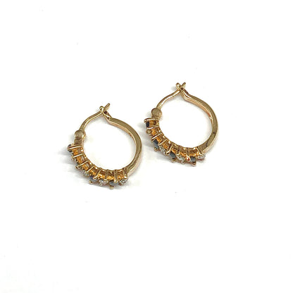 3/4in Sapphire Diamond Gold Plated Sterling Silver Hoop Earrings