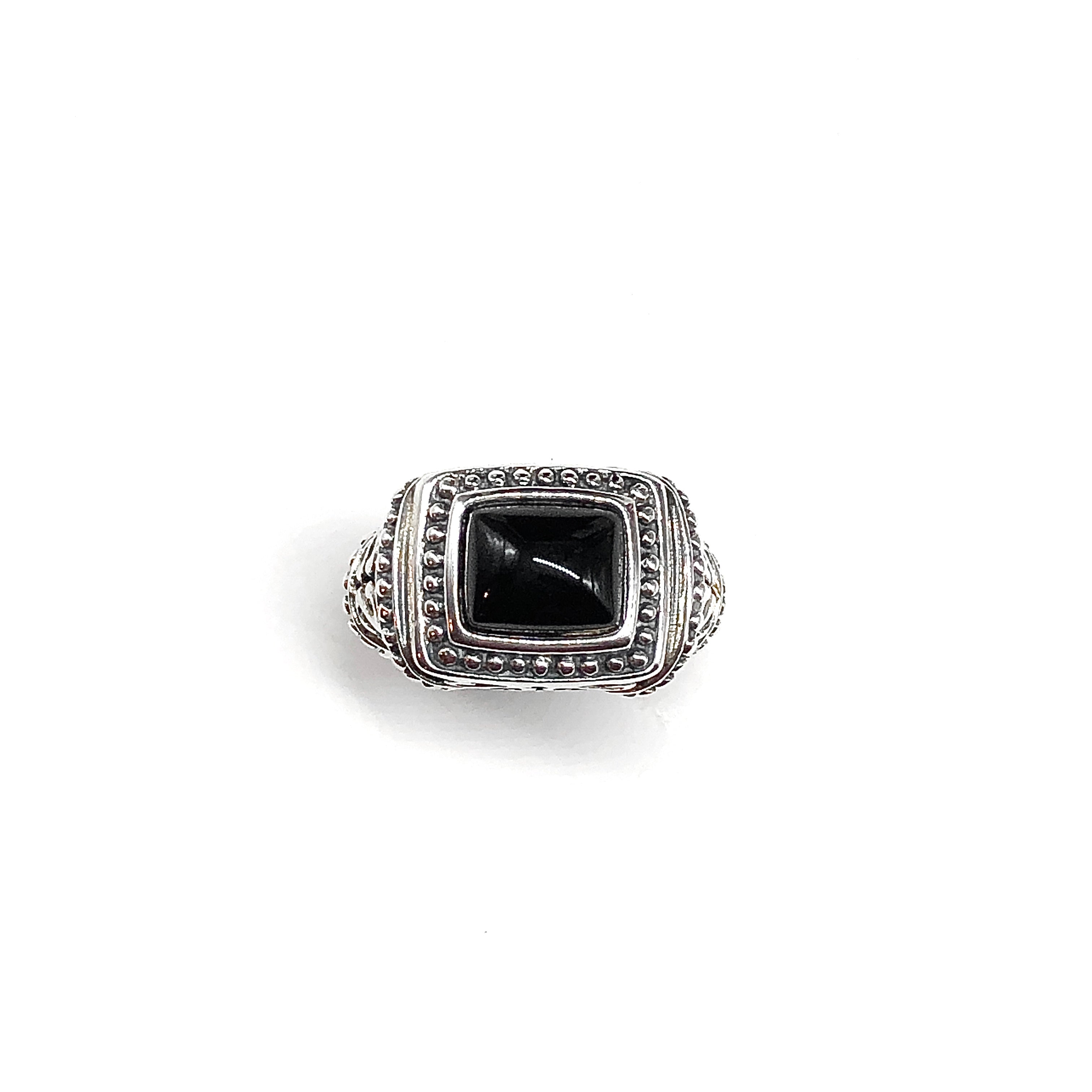 sz7 Sterling Silver Ring, Bold Chunky Block Design Black