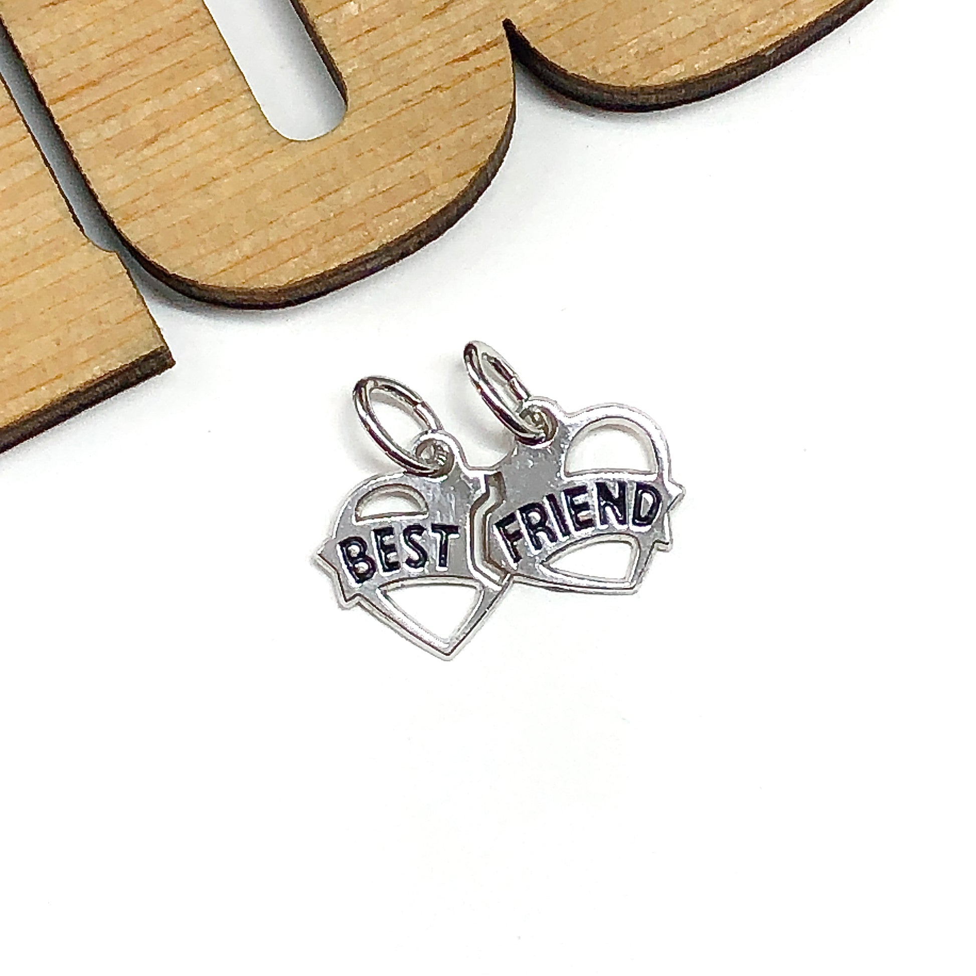 Sterling Silver Best Friend Heart Charm, BFF Break Apart Style Necklace Pendant, Gift for Women Sister Bestie Bday Gifts