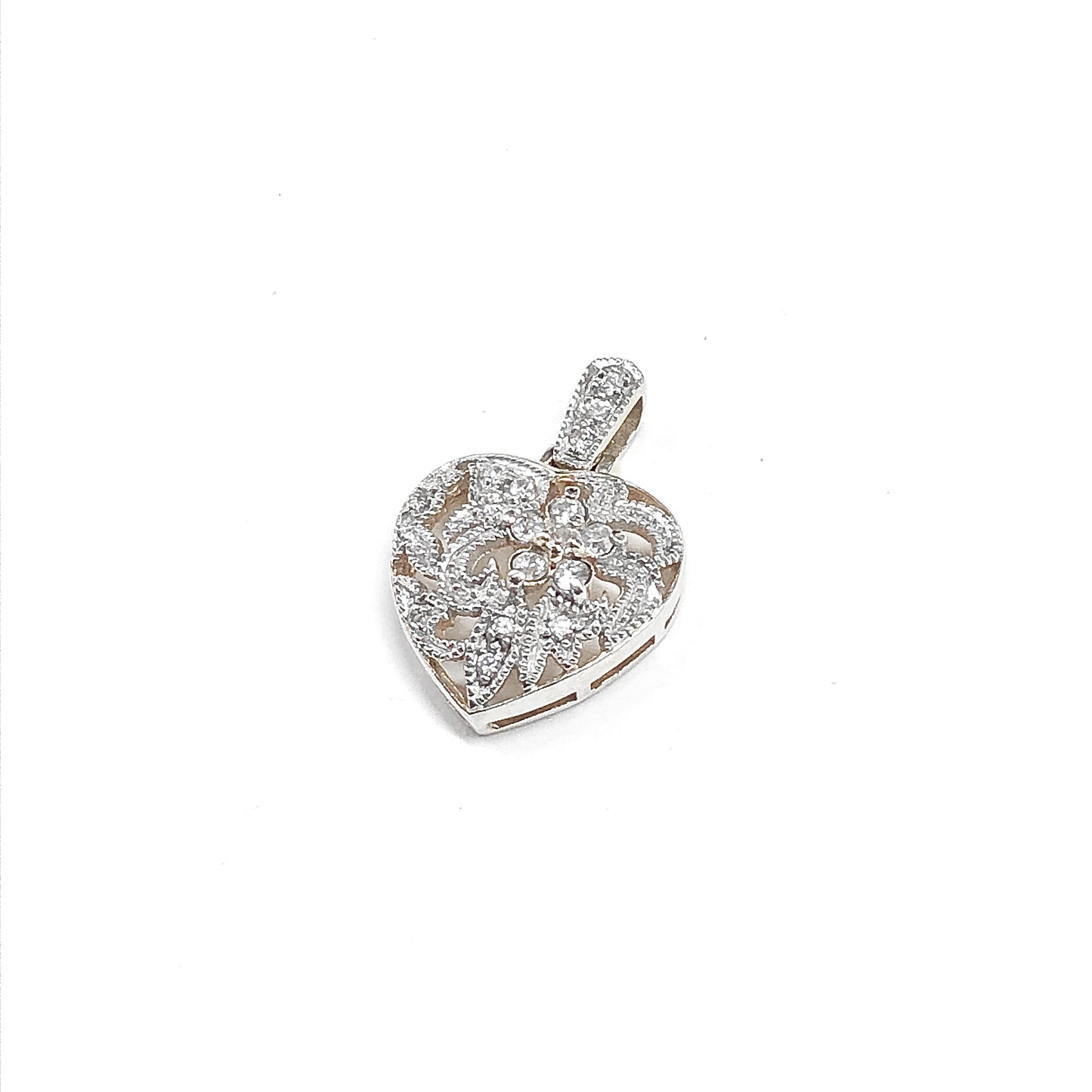 Vintage Lace Filigree Design Sterling Silver Heart Pendant