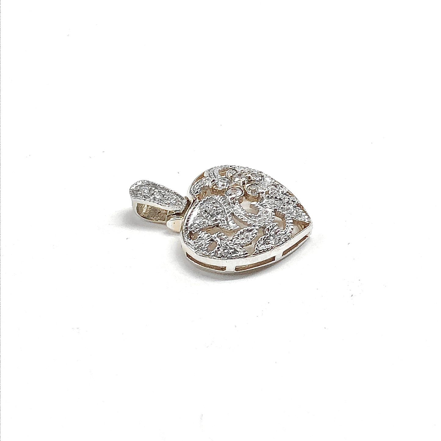 Vintage Lace Filigree Design Sterling Silver Heart Pendant
