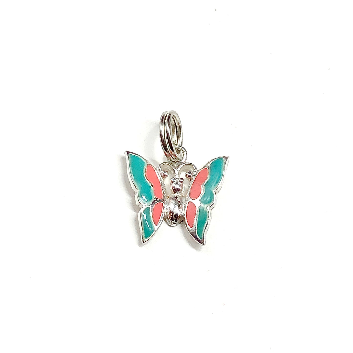 Charms for Bracelets, 925 Sterling Silver Butterfly summer Lucky charm, Salmon & Teal Enamel Pendant Jewelry