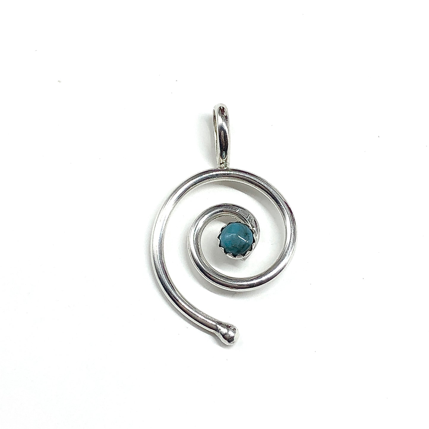 Sterling Silver Spiral Pendant - Southwest Style, Swirl Design, 925 Silver, Turquoise Stone Pendant