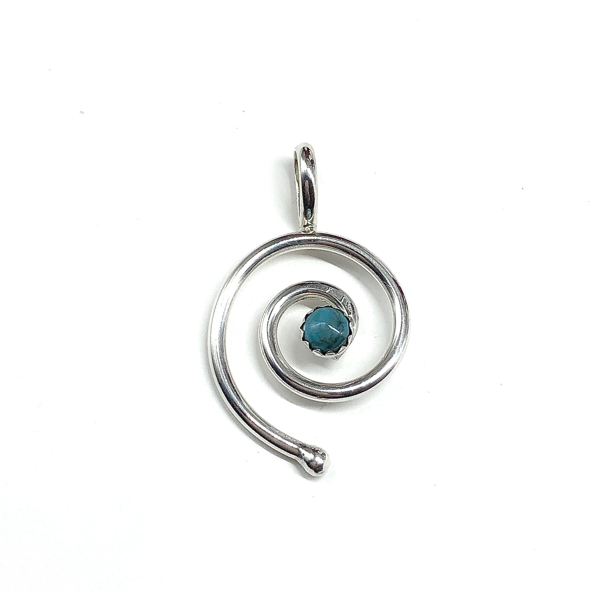 Sterling Silver Spiral Pendant - Southwest Style, Swirl Design, 925 Silver, Turquoise Stone Pendant