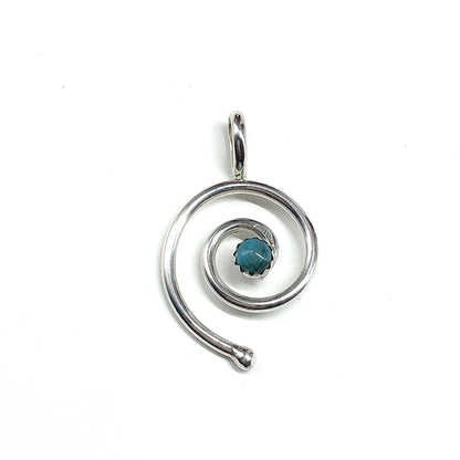 Sterling Silver Spiral Pendant - Southwest Style, Swirl Design, 925 Silver, Turquoise Stone Pendant
