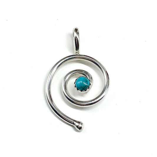 Spiral Design Sterling Silver Turquoise Stone Pendant