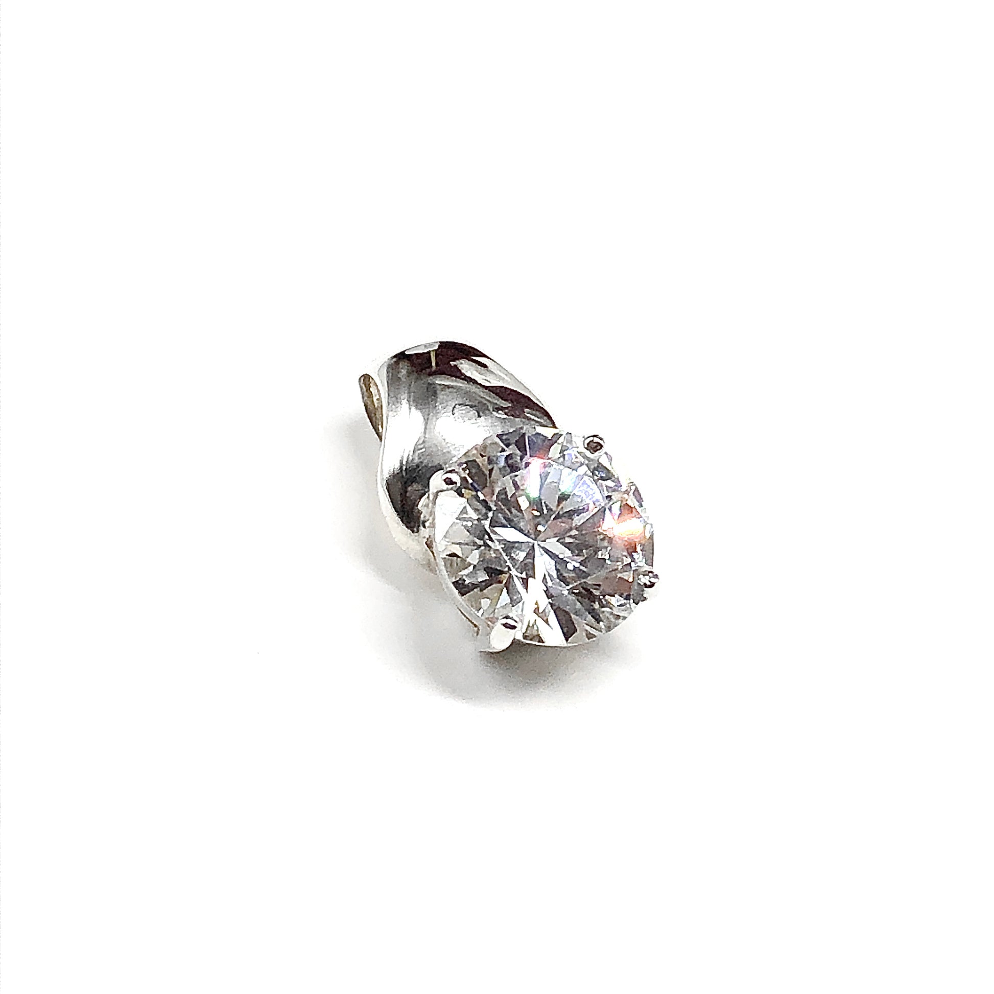 Cz Stone Pendant, 11.7mm Glittering Cubic Zirconia Solitaire Style Sterling Silver Pendant