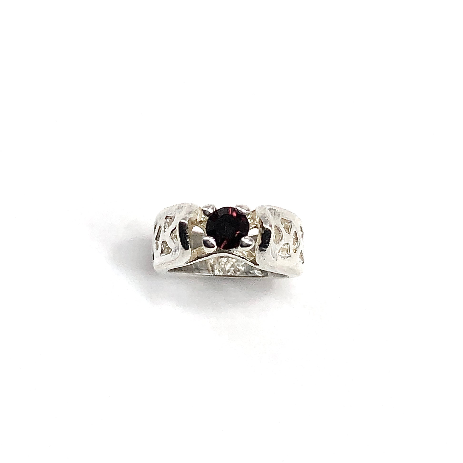 July's Mini Birthstone Ring Charm, Ruby Red Crystal, European Style Bracelet Charm, 925 Sterling Silver Mothers Ring Pendant