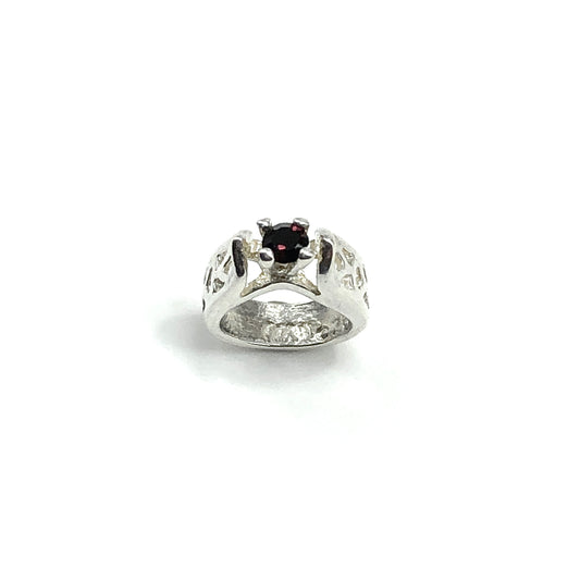 July's Mini Birthstone Ring Charm, Ruby Red Crystal, European Style Bracelet Charm, 925 Sterling Silver Mothers Ring Pendant
