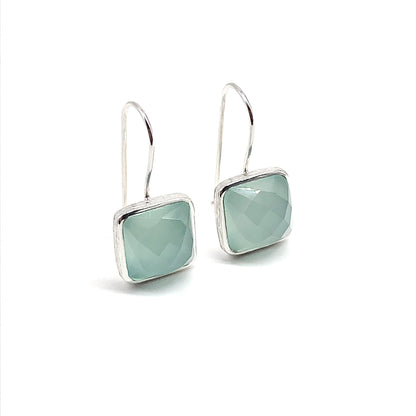 Rose cut Chalcedony Stone Square Drop Sterling Silver Earrings