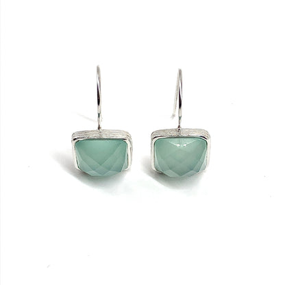 Rose cut Chalcedony Stone Square Drop Sterling Silver Earrings