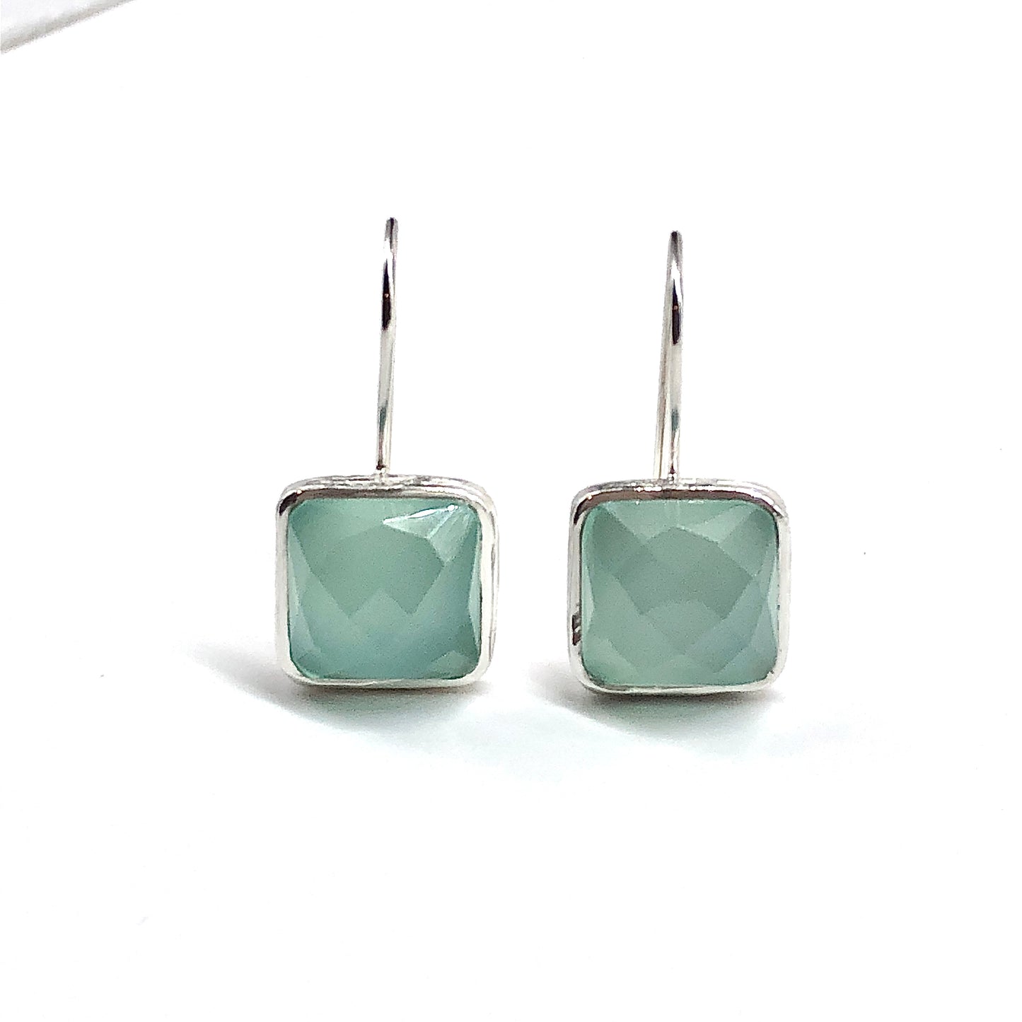 Rose cut Chalcedony Stone Square Drop Sterling Silver Earrings
