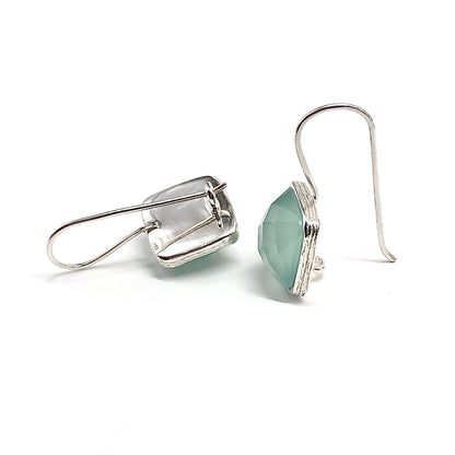 Rose cut Chalcedony Stone Square Drop Sterling Silver Earrings