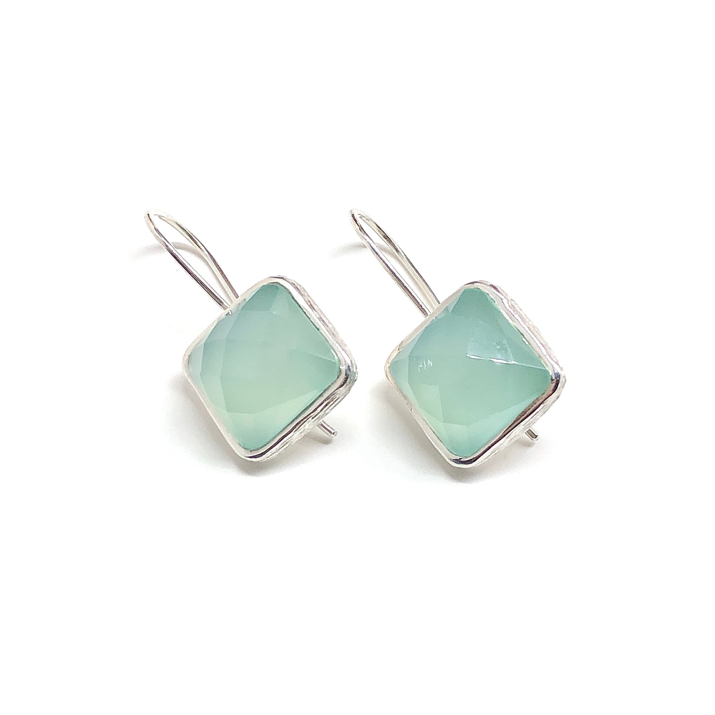Rose cut Chalcedony Stone Square Drop Sterling Silver Earrings