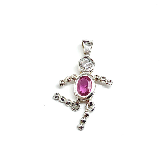 Ruby Red Cz Sterling Silver July Birthstone Boy Pendant